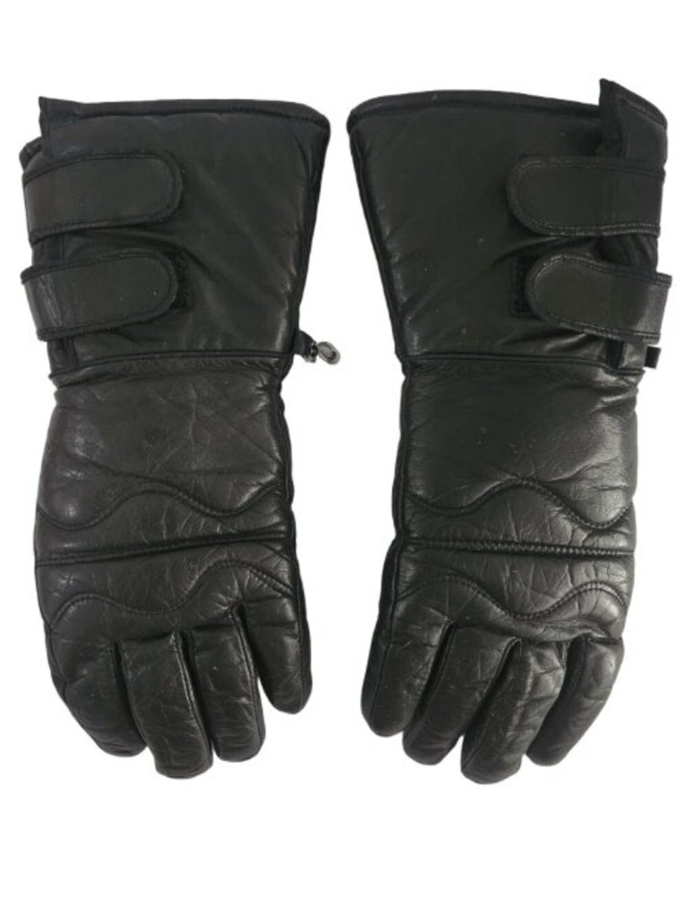 Mens Black Leather Gauntlet Motorcycle Gloves Insulated Padded Riding NWOT